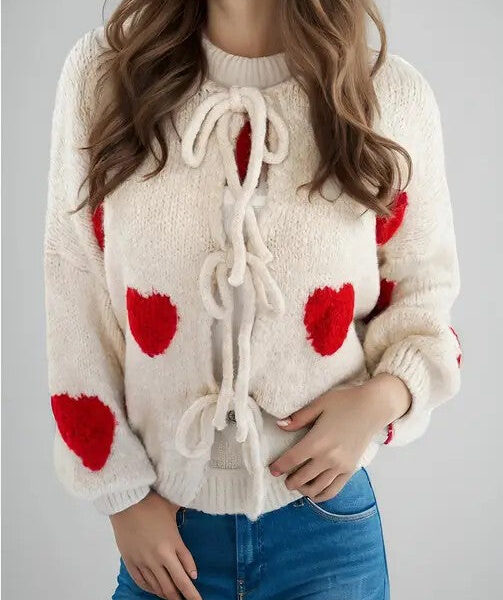 Front tie heart cardigan